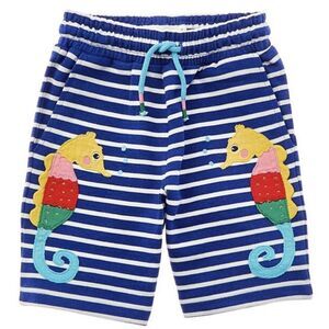 Mini Boden Jersey Applique Seahorse Striped Sweat Shorts Size 6